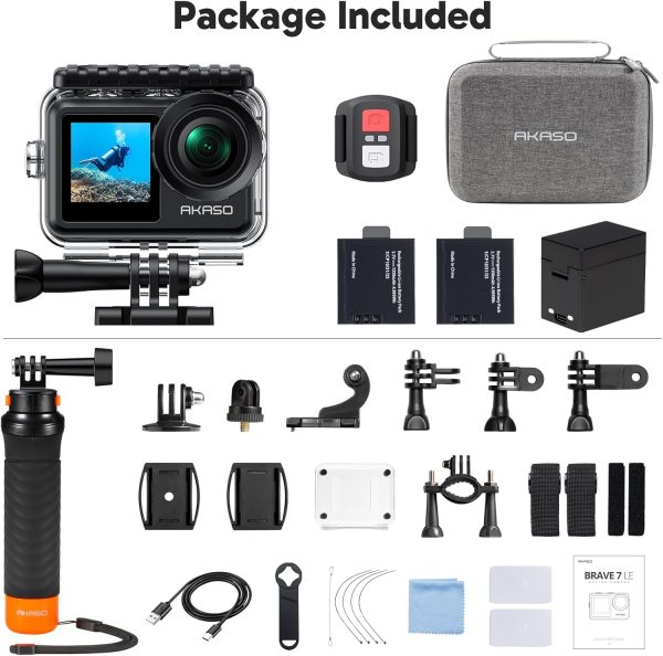 AKASO Brave 7 LE 4K30FPS 20MP WiFi Action Camera with Touch Screen EIS 2.0 Zoom Remote Control 131ft Waterproof Underwater Camera with Waterproof Floating Hand Grip and Carrying Case Bundle - Image 9
